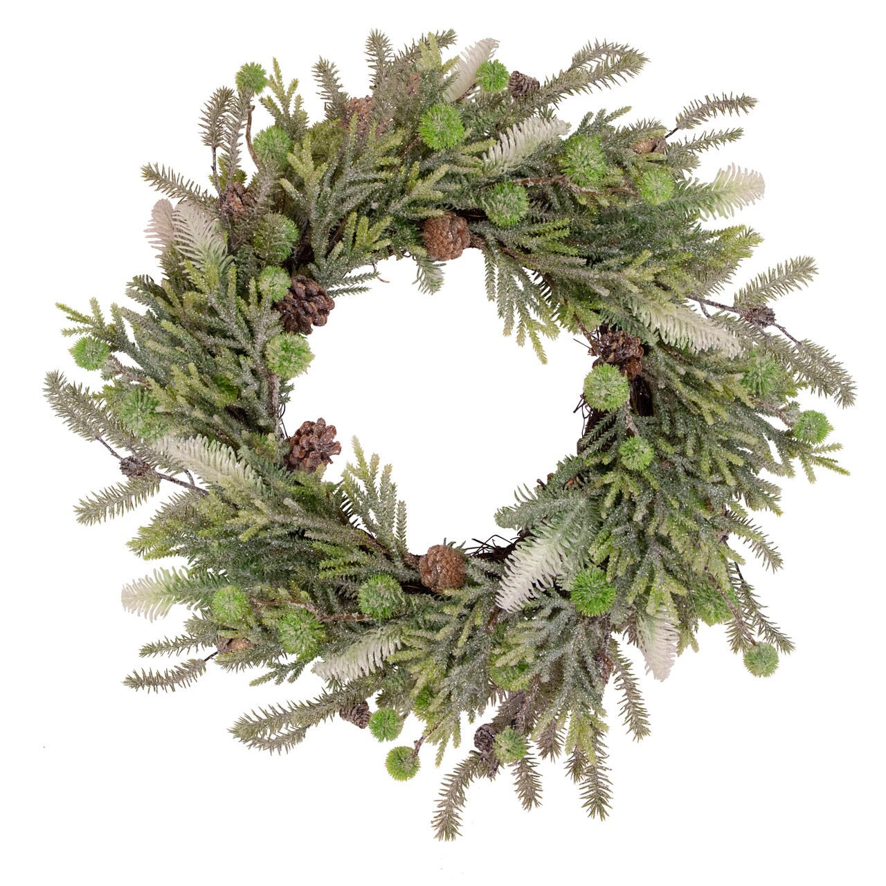 Northlight Artificial Christmas Wreath with Frosted Foliage and Pine Cones, 24-Inch, Unlit